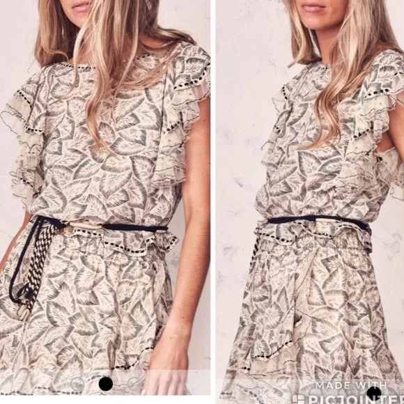 LoveShackFancy Celeste Top Moroccan Leaf Cream black ruffle sleeve - Picture 5 of 13